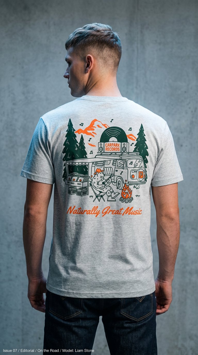 AI product shot of Camper Carpark Pocket Design T-Shirt