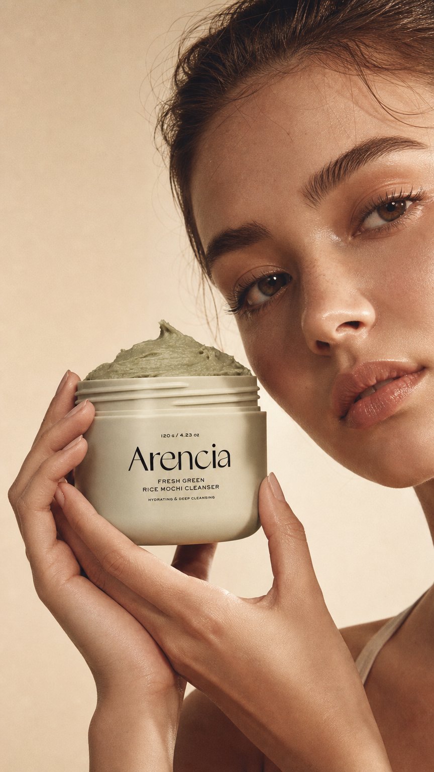 AI product shot of Arencia Fresh Green Rice Mochi Cleanser