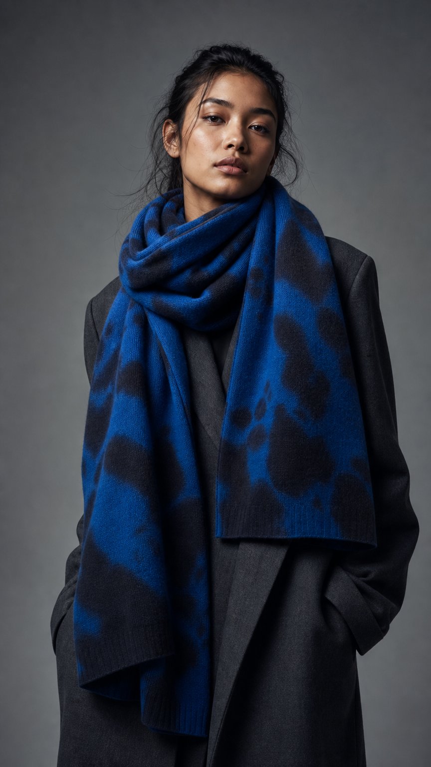 AI product shot of 365 Cashmere Cobalt Tie Dye Wrap