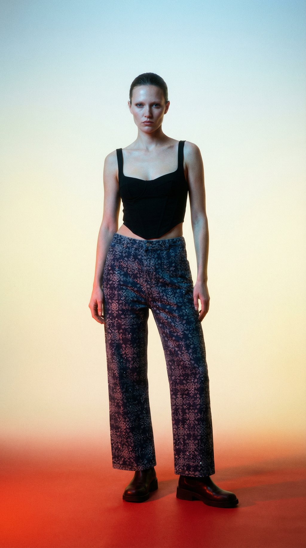 AI product shot of HF Rhinestone Denim pants