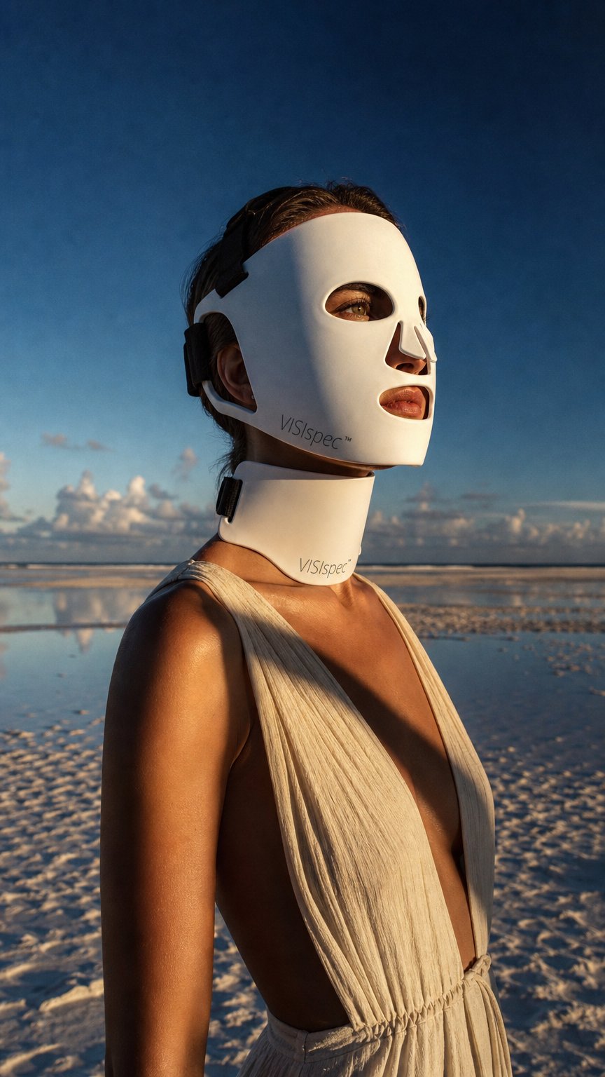 AI product shot of LED Light Therapy Silicone Face and Neck Mask SET (4 Colors)