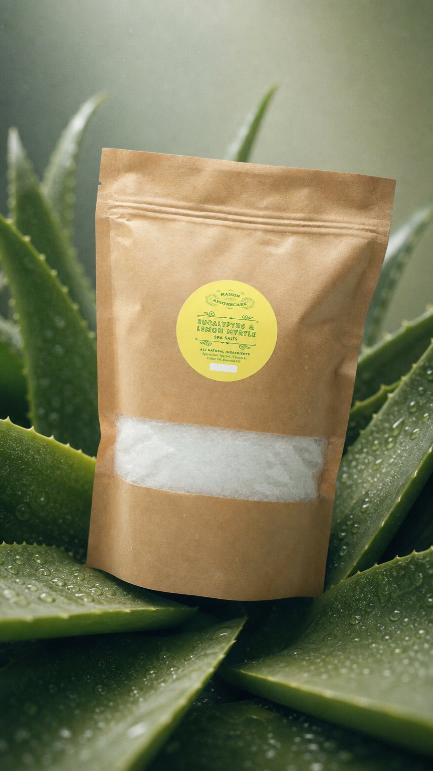 AI product shot of Spa Salt - Eucalyptus & Lemon Myrtle