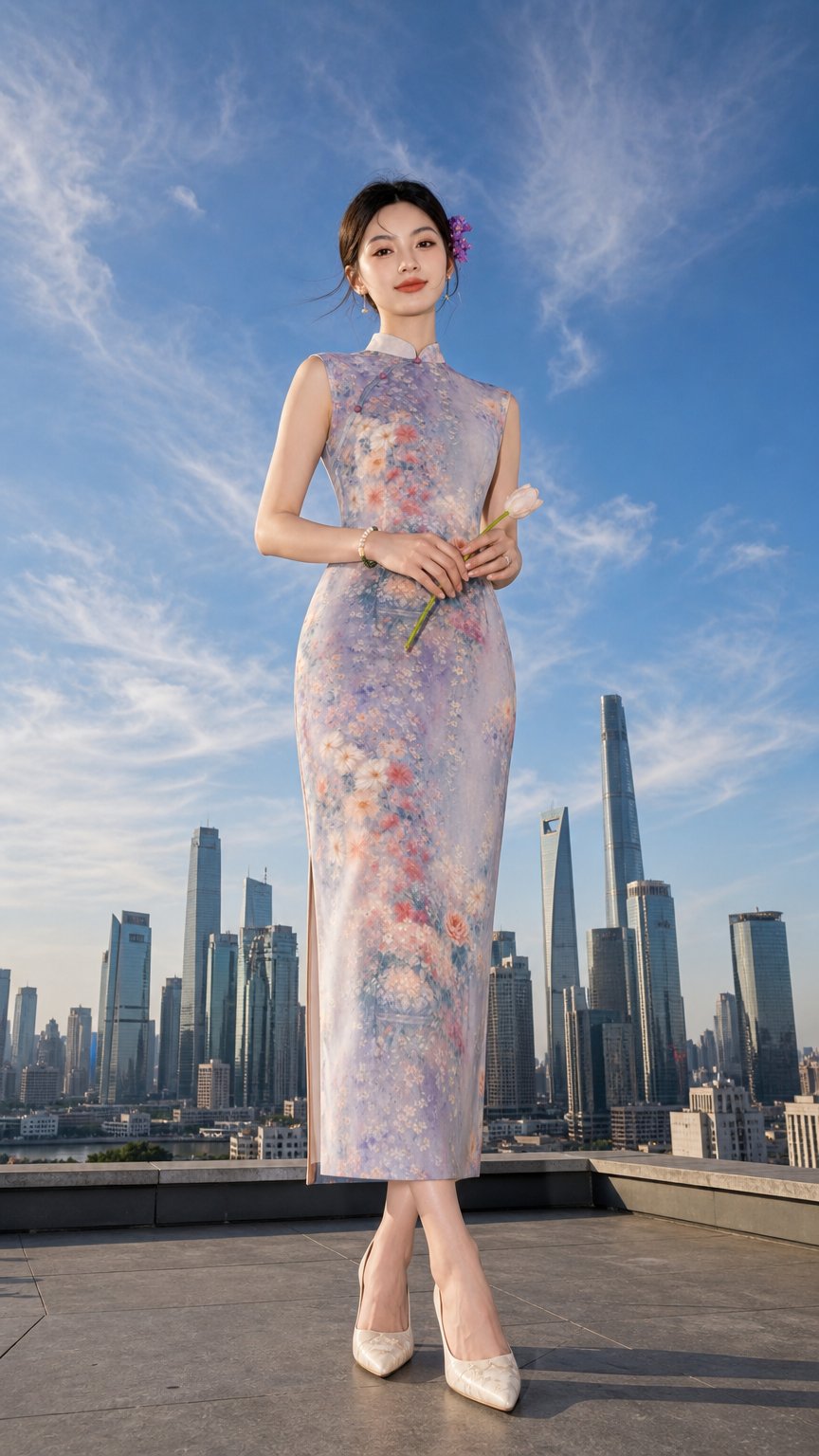 AI product shot of Lavender Cottage Cheongsam