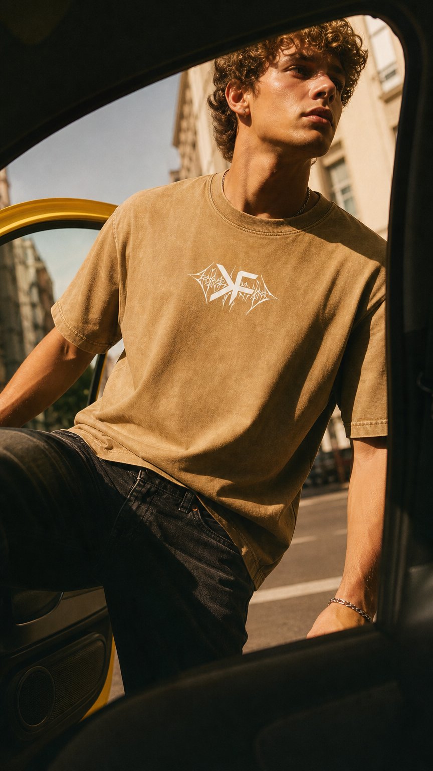 AI product shot of DESERT FADE Vintage Washed Oversized Cotton T-Shirt