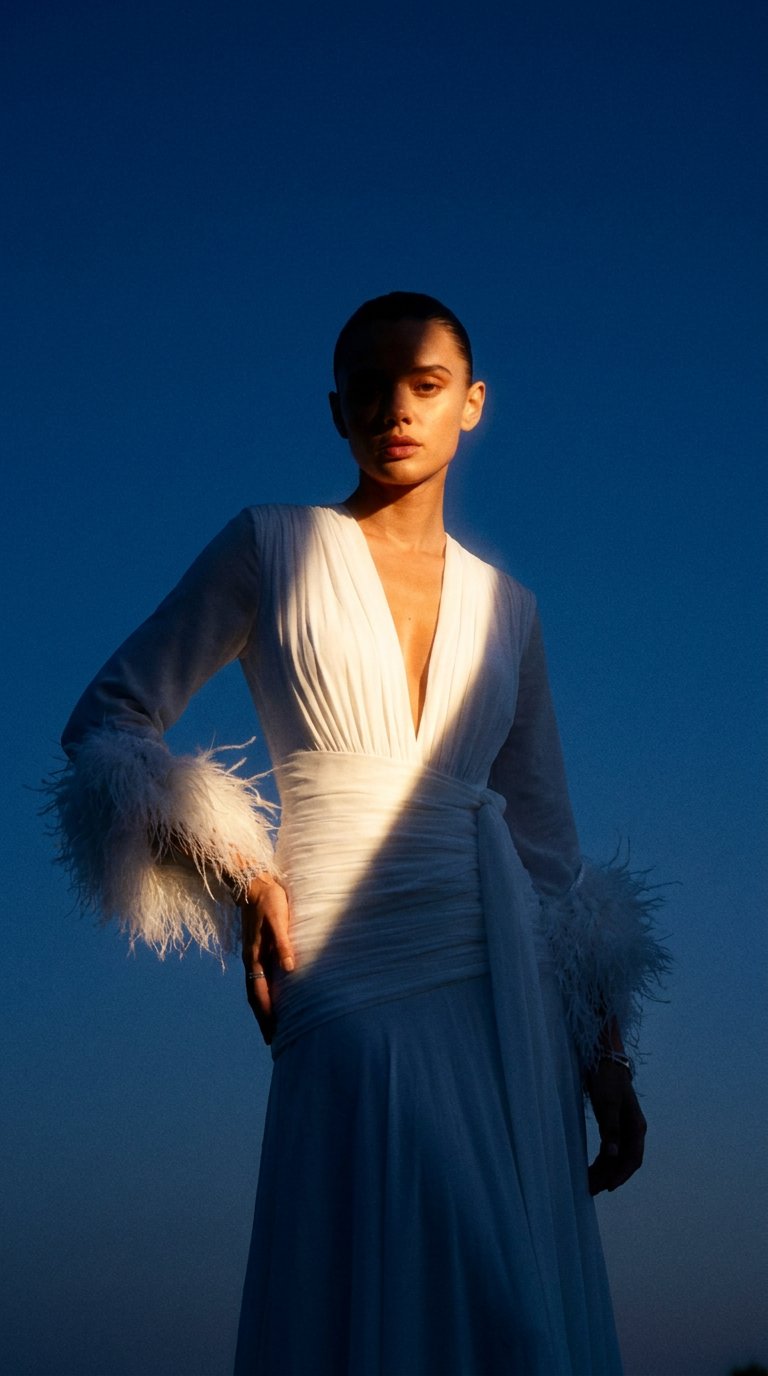 AI product shot of Moonlight Feather Dress