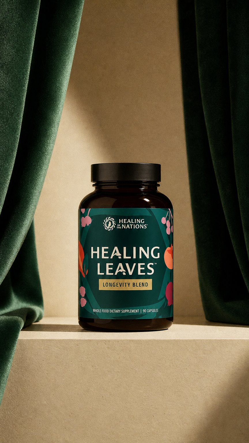 AI product shot of Healing Leaves: Longevity Blend Capsules- 90ct