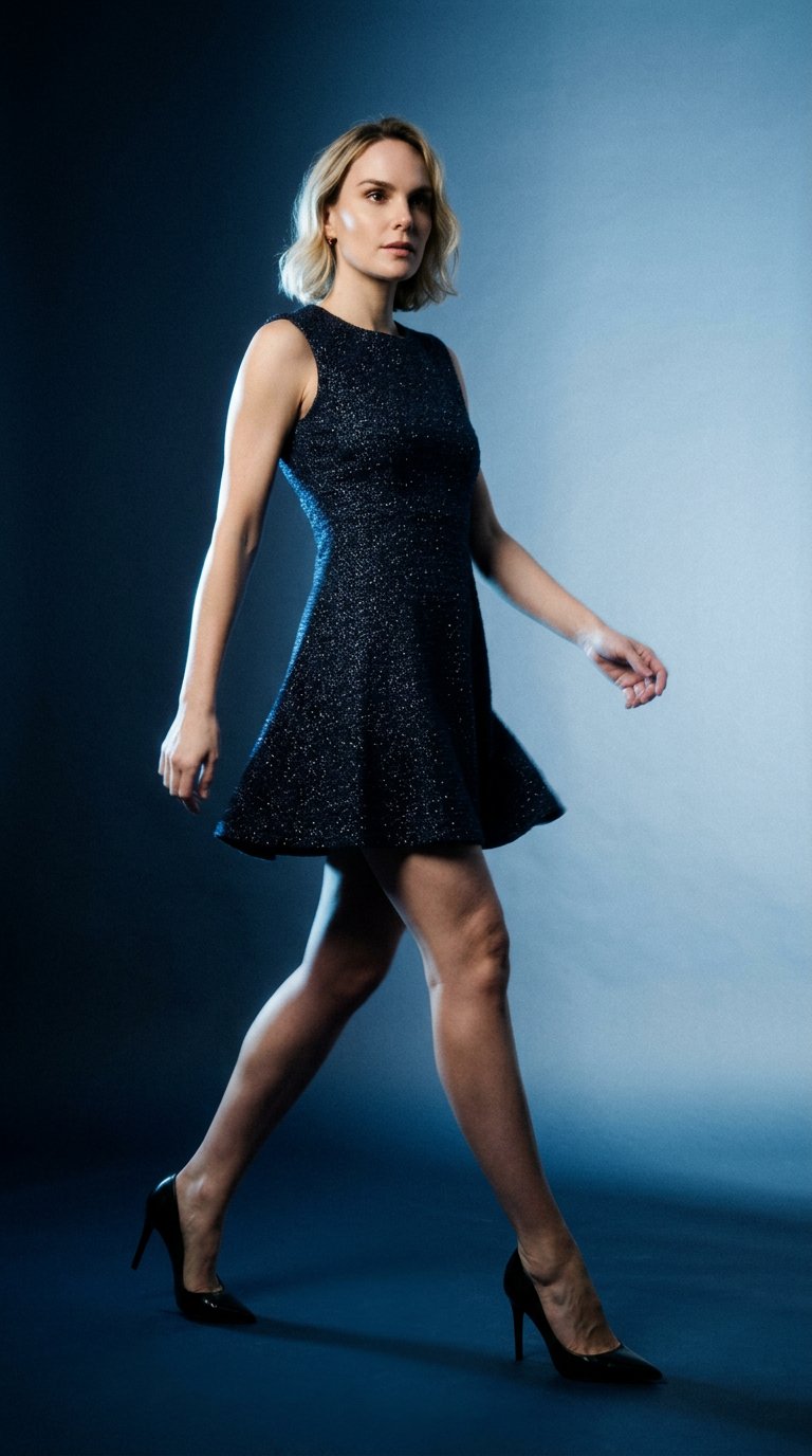 AI product shot of Sleeveless Cotton Tweed Dress - Dark Navy