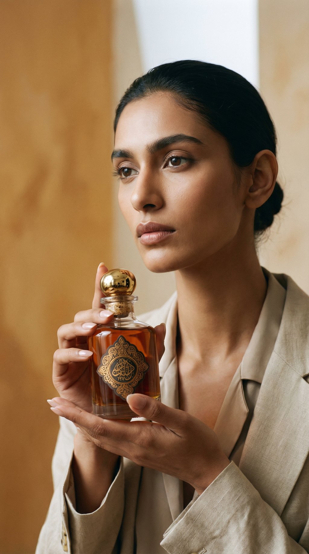 AI product shot of RATNA - Sri lankan oud oil - aged 30 years / Vegan