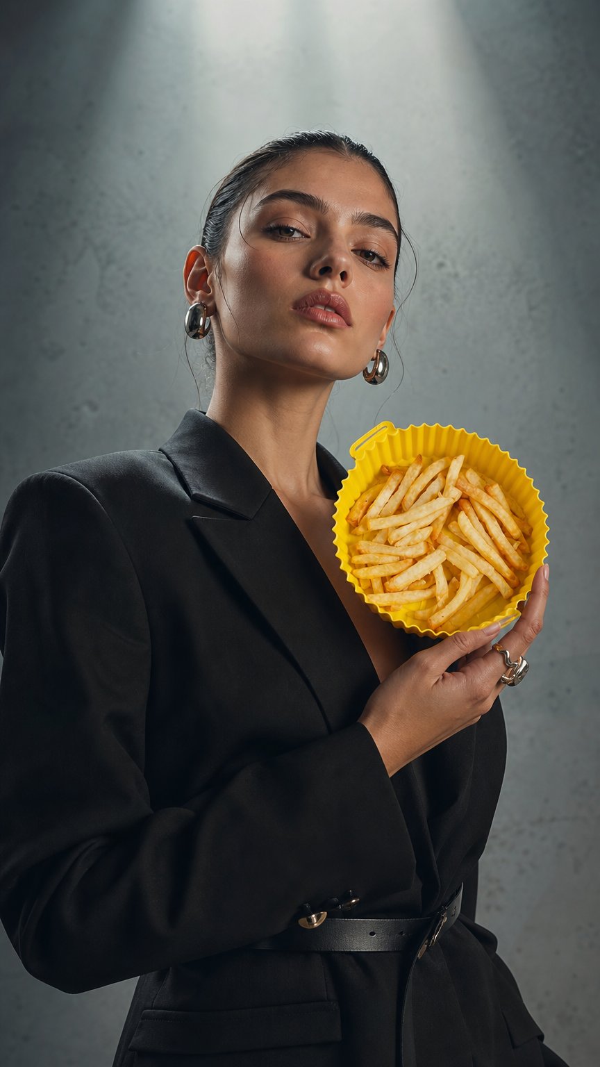AI product shot of Teglie per Friggitrice ad Aria UNIVERSALI - Basta sporco! - INCLUSO LIBRO DI RICETTE PER FRIGGITRICE!