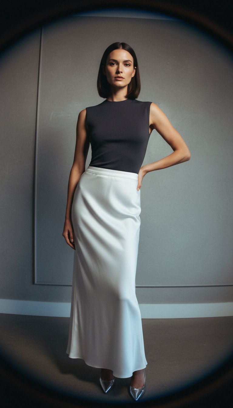 AI product shot of Nicole Satin Maxi Skirt Set - Cream
