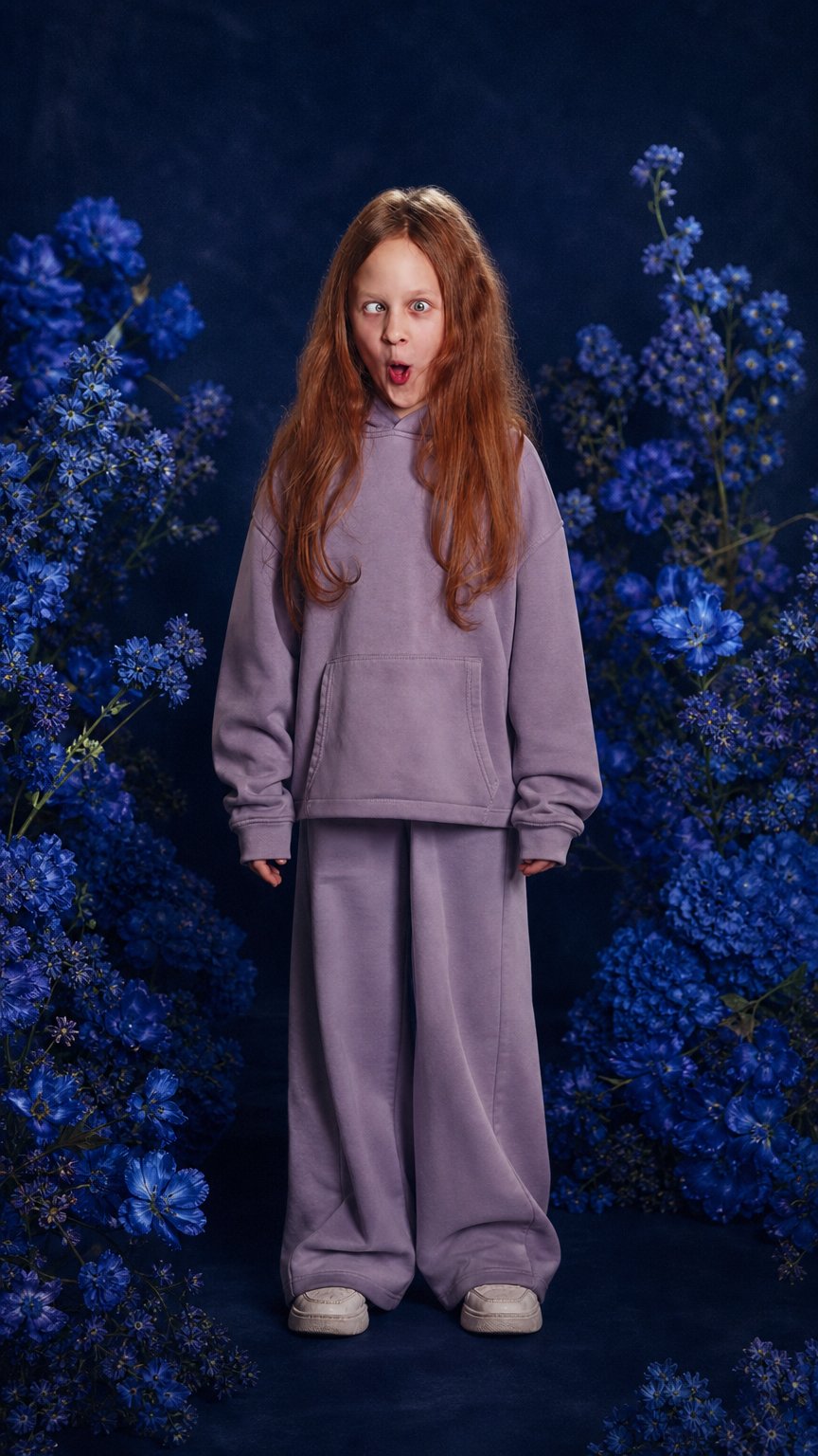 AI product shot of Cheerful funny bully young cute girl showing tongue making faces at camera, fooling around, joking, aping with silly face, teasing. Preteen redhead child kid on yellow background. Little children