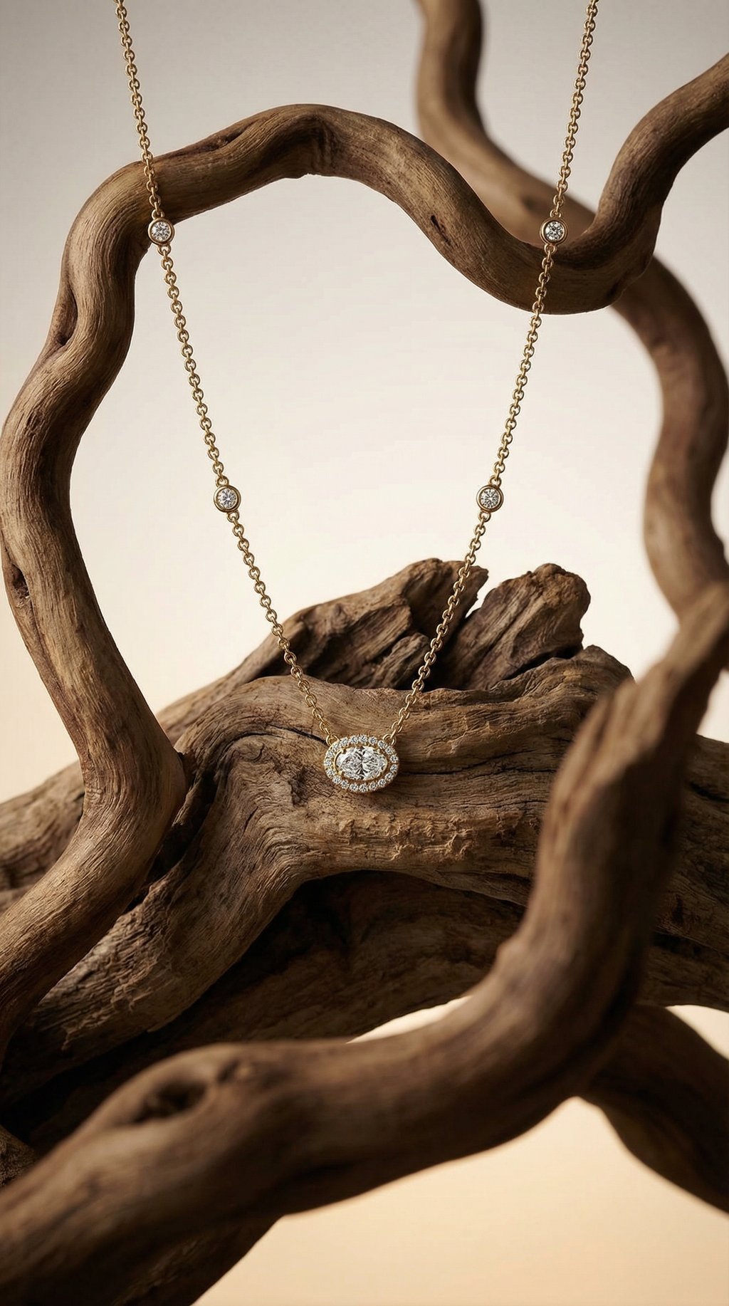 AI product shot of Oval Diamond Halo & Bezel-Set Necklace