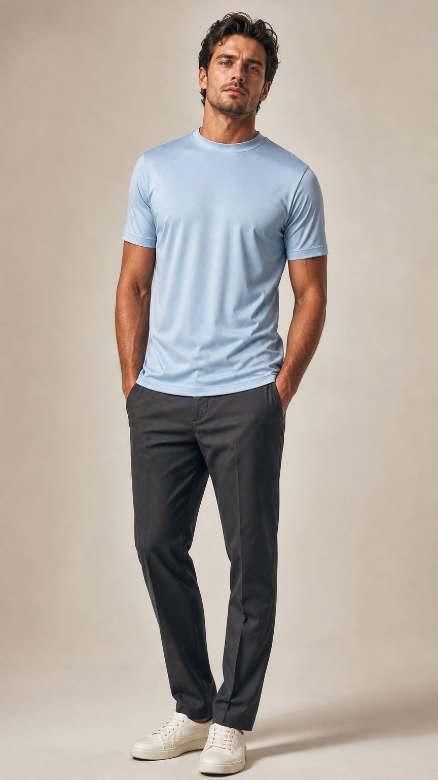 AI product shot of T-SHIRT AZURE BLUE