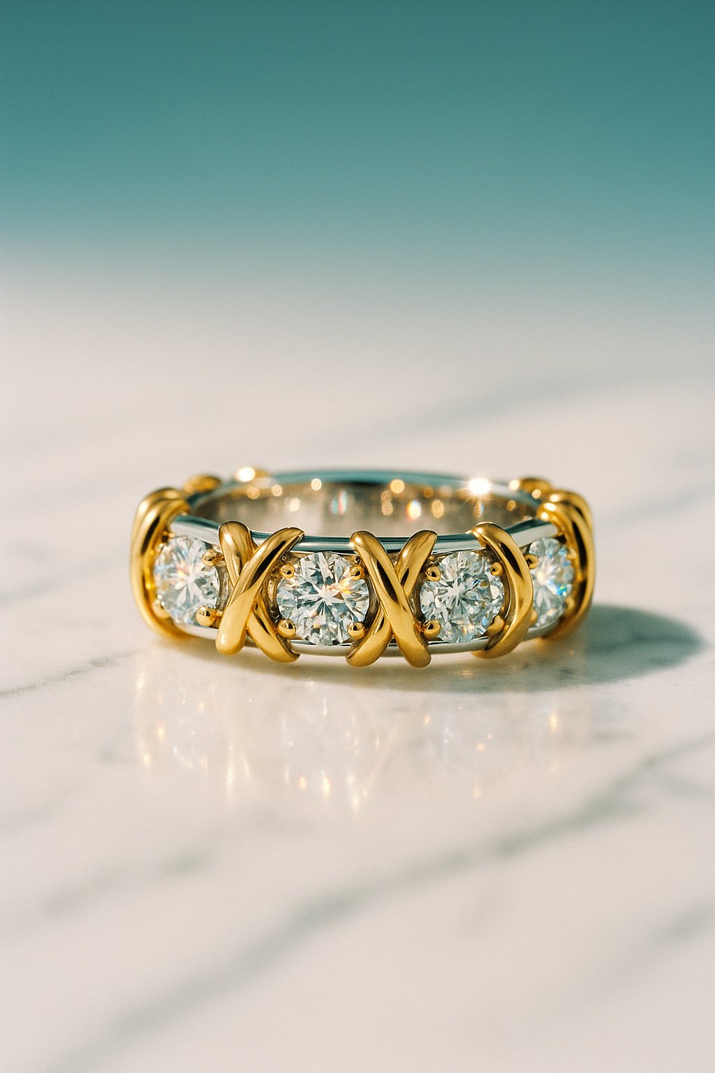 AI product shot of Sixteen Stone by Tiffany Ring in Yellow Gold and Platinum with Diamonds