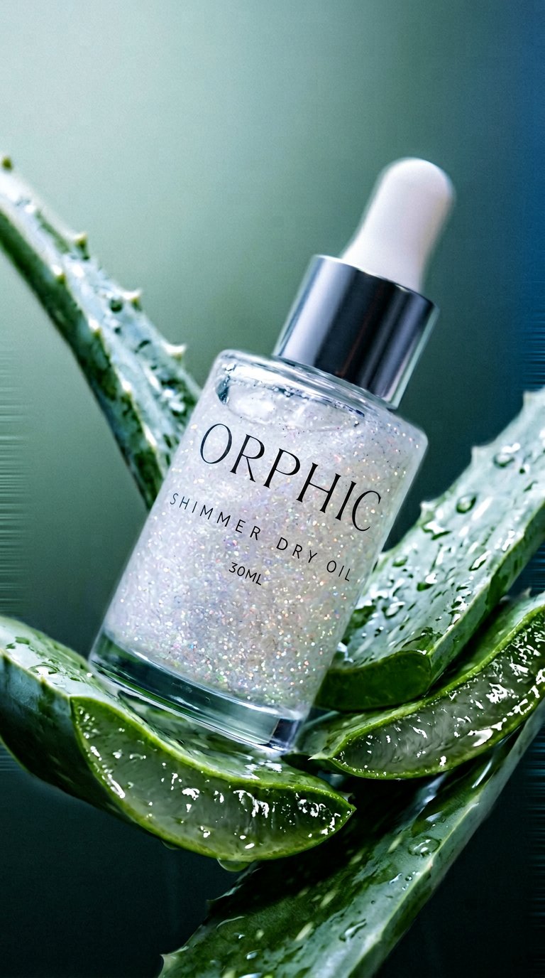 AI product shot of Orphic Shimmer Dry Oil