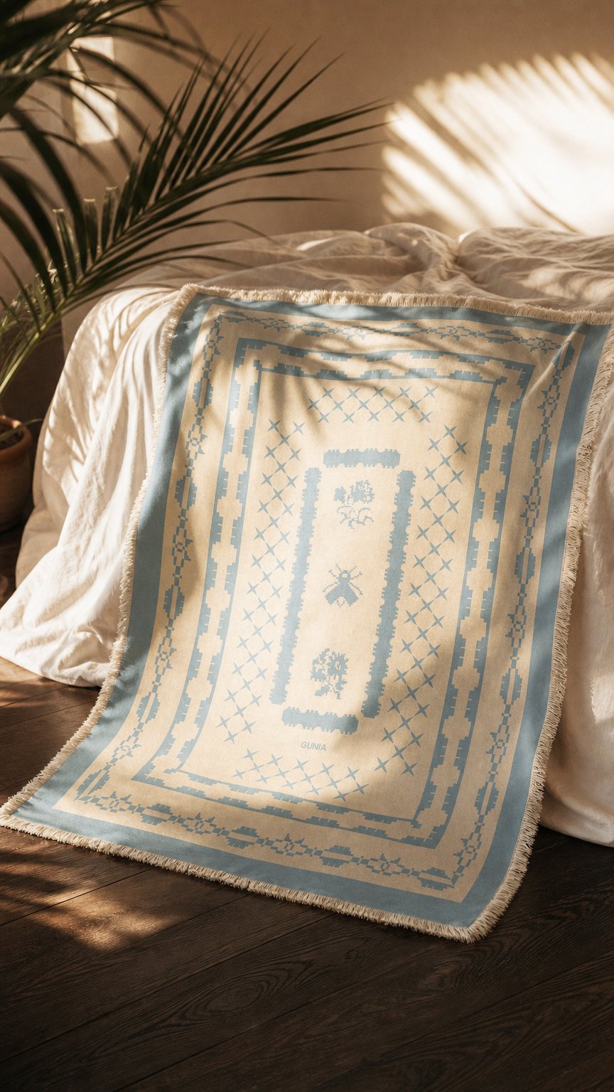 AI product shot of Ruzha Throw Blanket in Blue