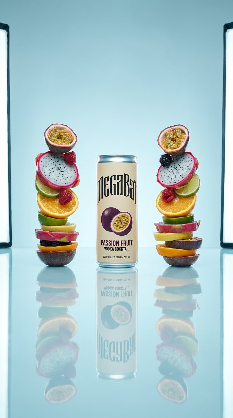 AI product shot of Megabat Vodka RTD