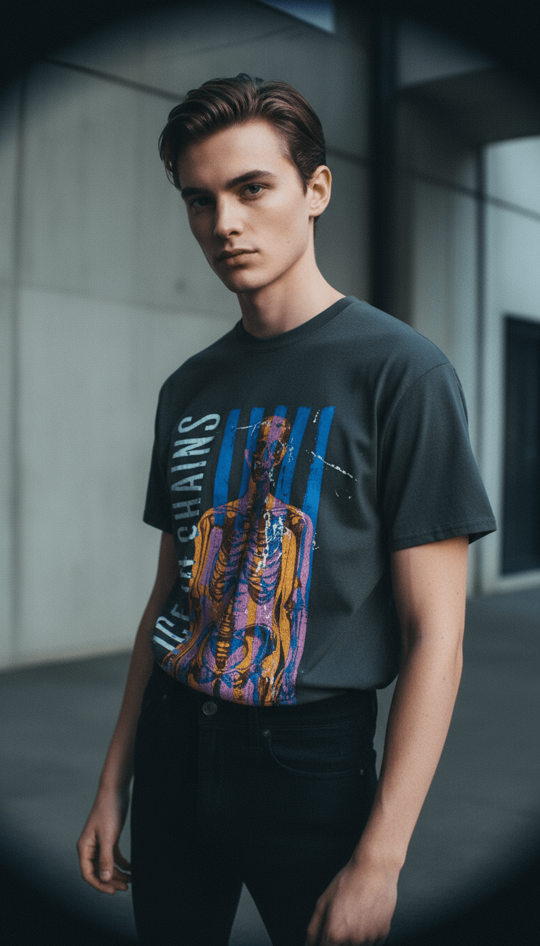 AI product shot of Alice In Chains Skeletal Limited Edition Stone Wash Tee