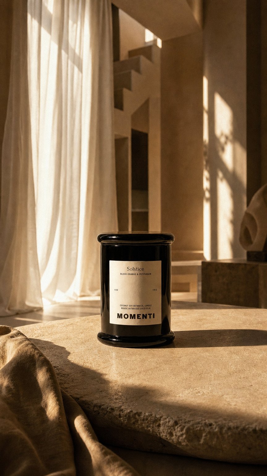 AI product shot of Solstice Botanical Candle