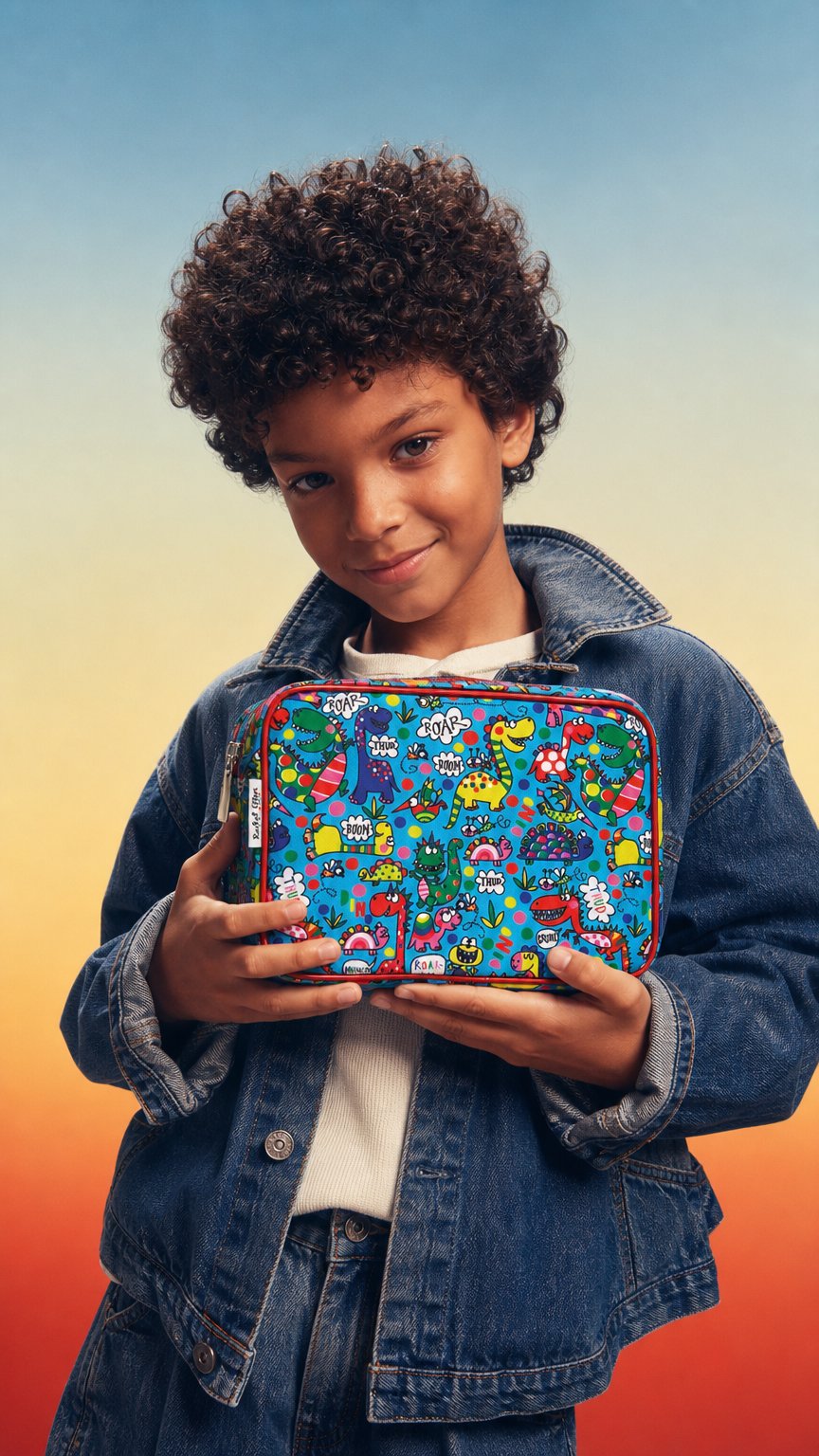 AI product shot of Children's Wash Bag - Dinosaurs