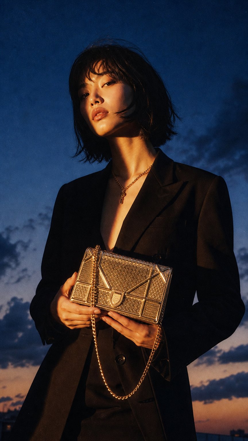 AI product shot of Dior Diorama Wallet on Chain Metallic Calfskin Gold Gold-Tone Hardware