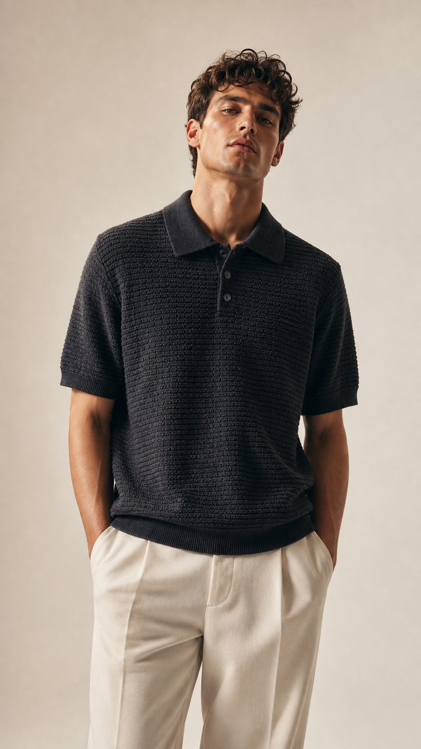 AI product shot of 90s eyelet knit polo
