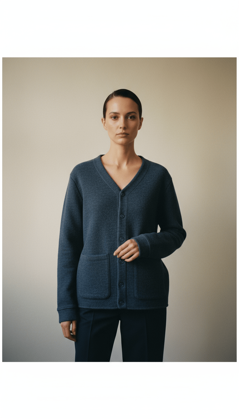 AI product shot of Wool Blend V Neck Fleece Cardigan