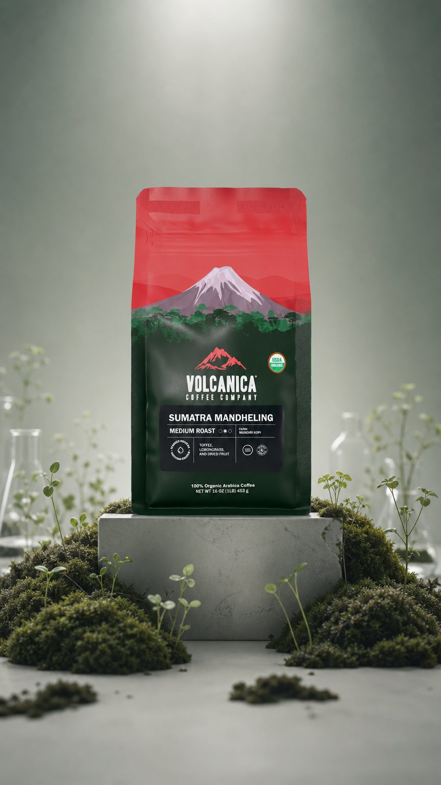 AI product shot of Sumatra Mandheling Coffee, USDA Organic
