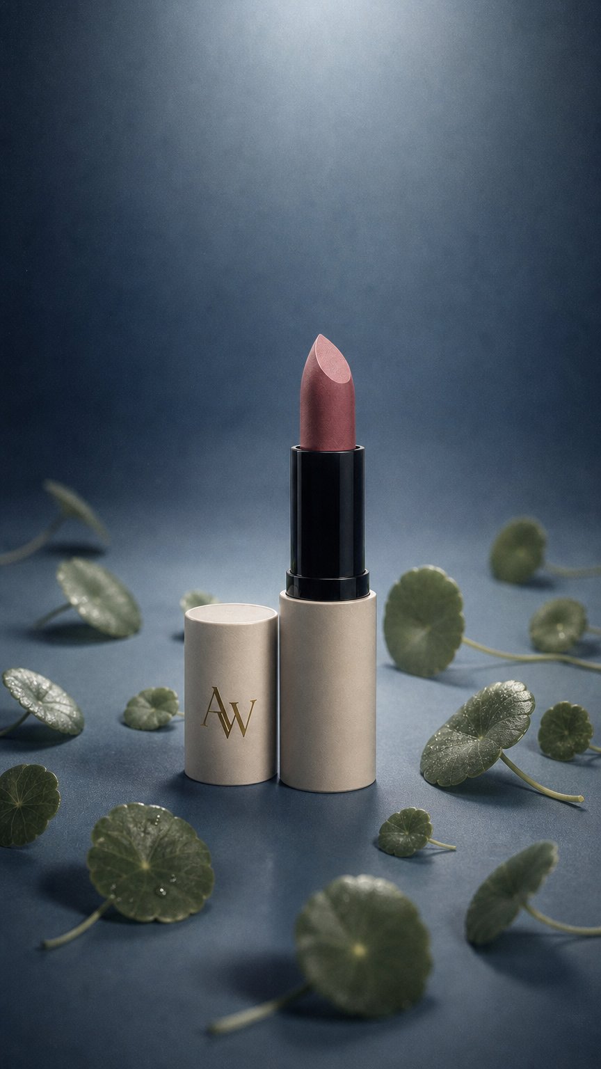 AI product shot of ANTLITZWERK ROSENANMUT – Veganer matter Lippenstift in Rauchrosa