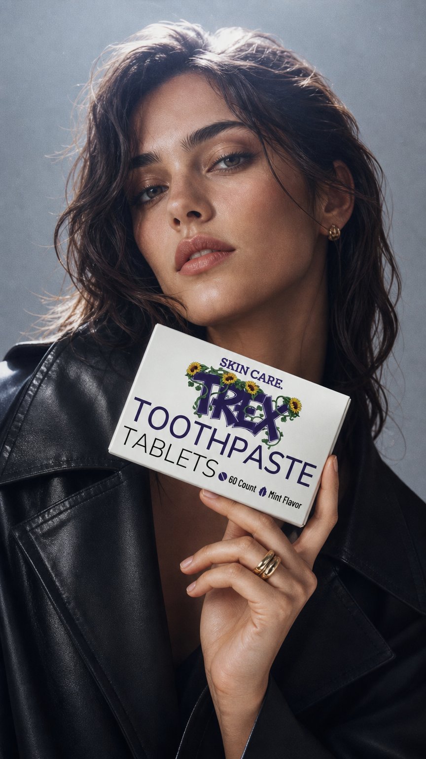AI product shot of TREX Skin Care Toothpaste Tablets