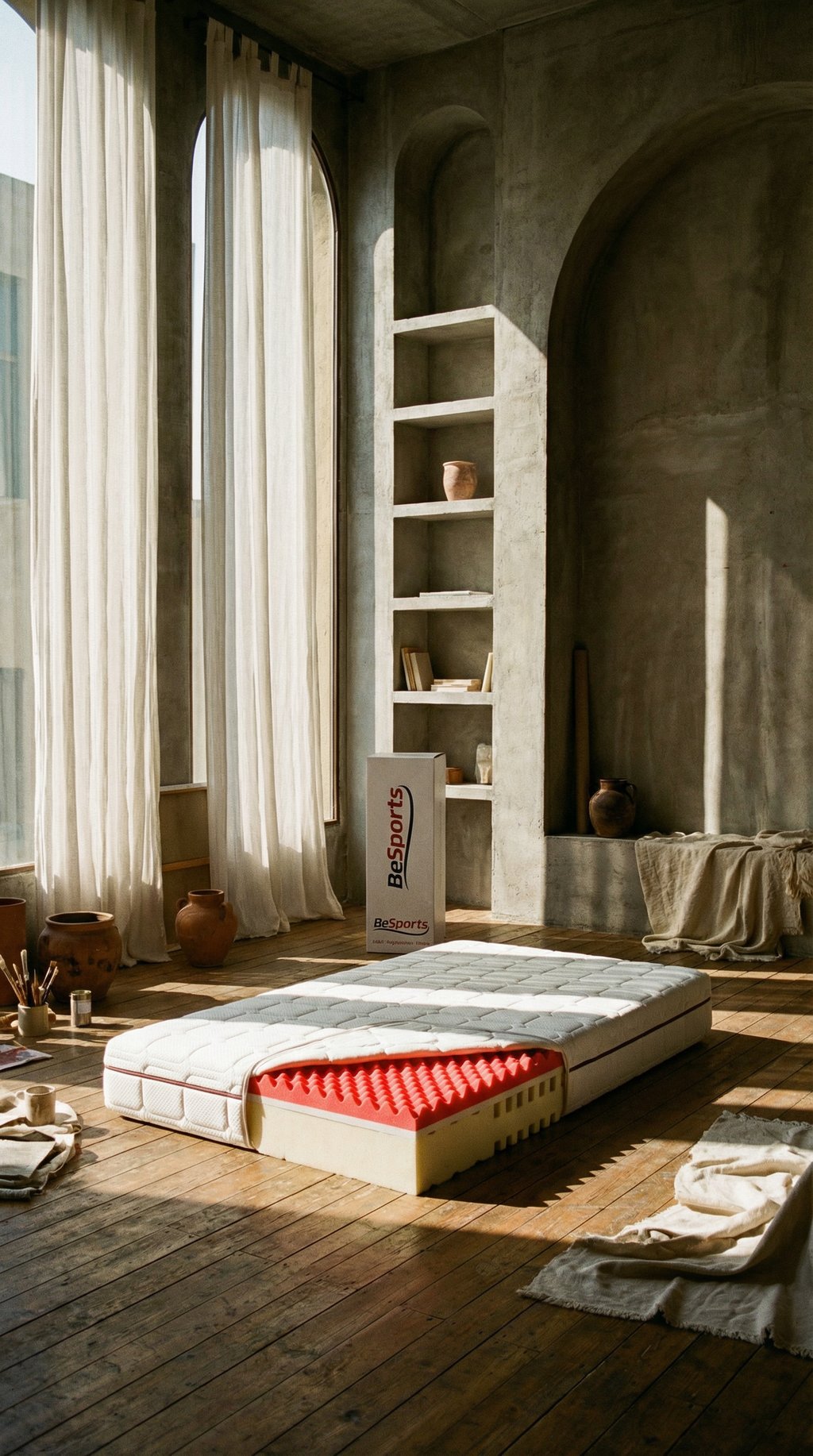 AI product shot of Hero Hybrid Foam Mattress 80 x 200 cm with 2-in-1 Hardness, Ergonomic 7-Zones, Airflex Hybrid Foam and High Stability Breathable, Durable Cover Washable up to 60 °C. Oeko-Tex 100