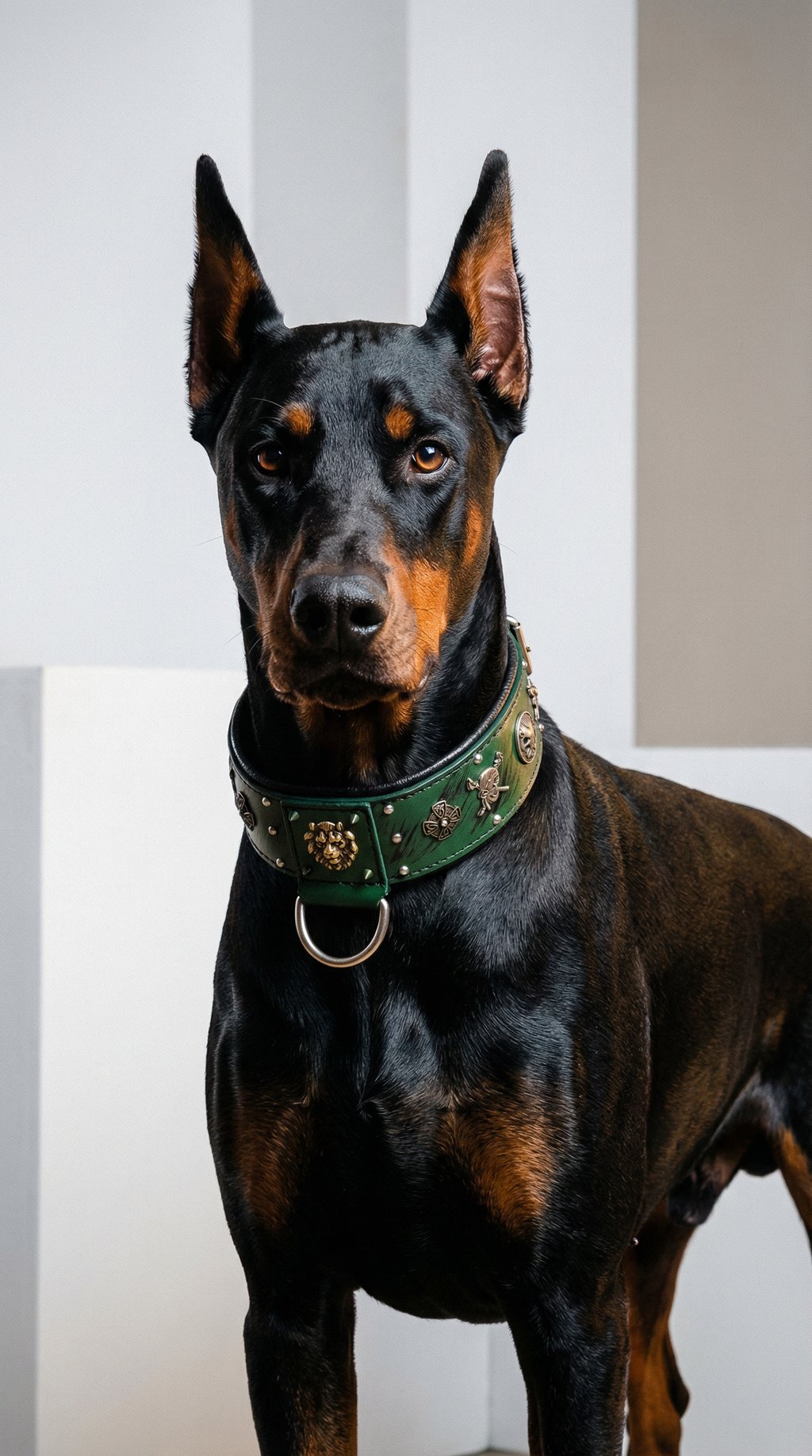AI product shot of Dark Green leather dog collar