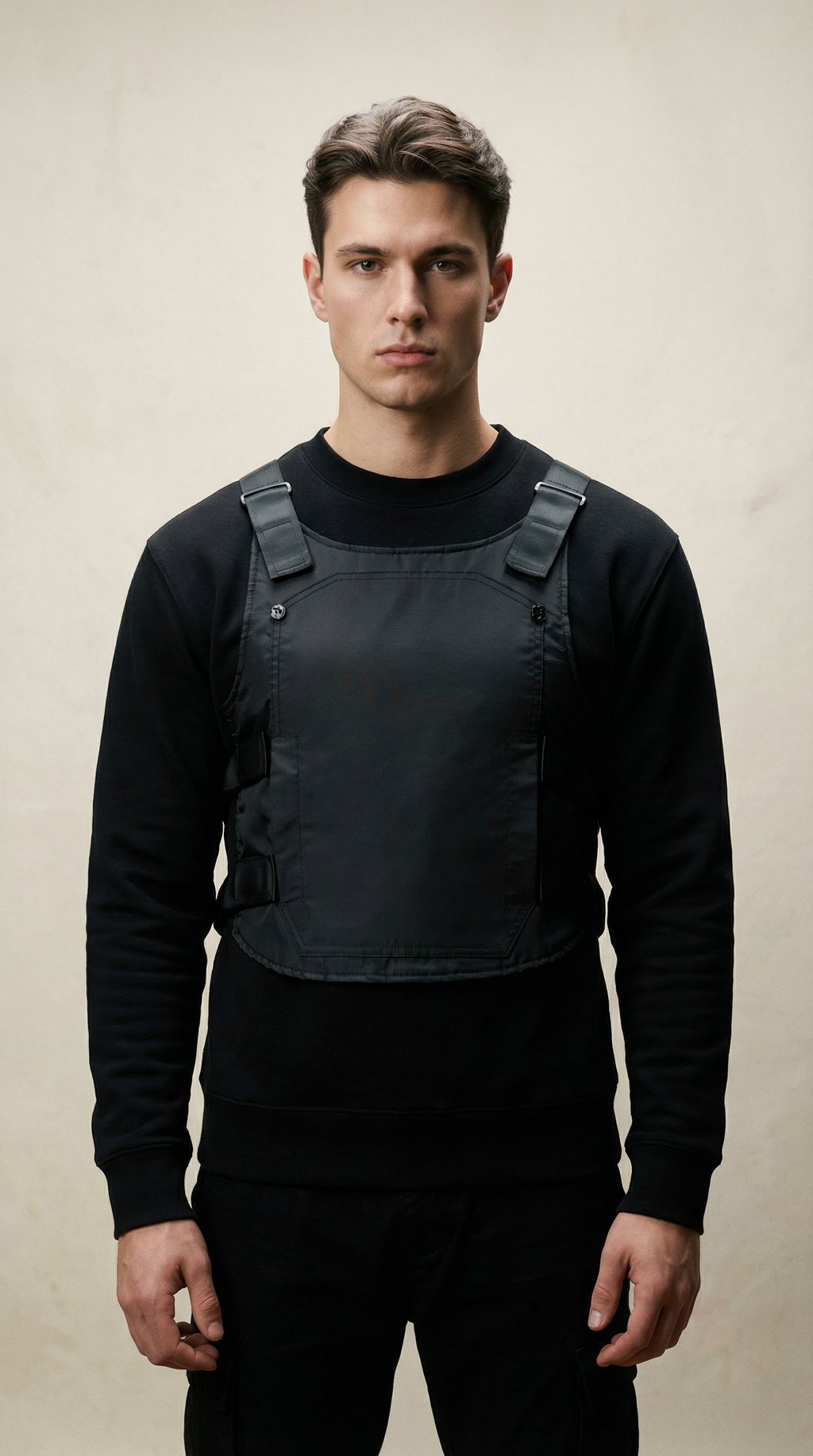 AI product shot of Bullet vest hoodie C logo
