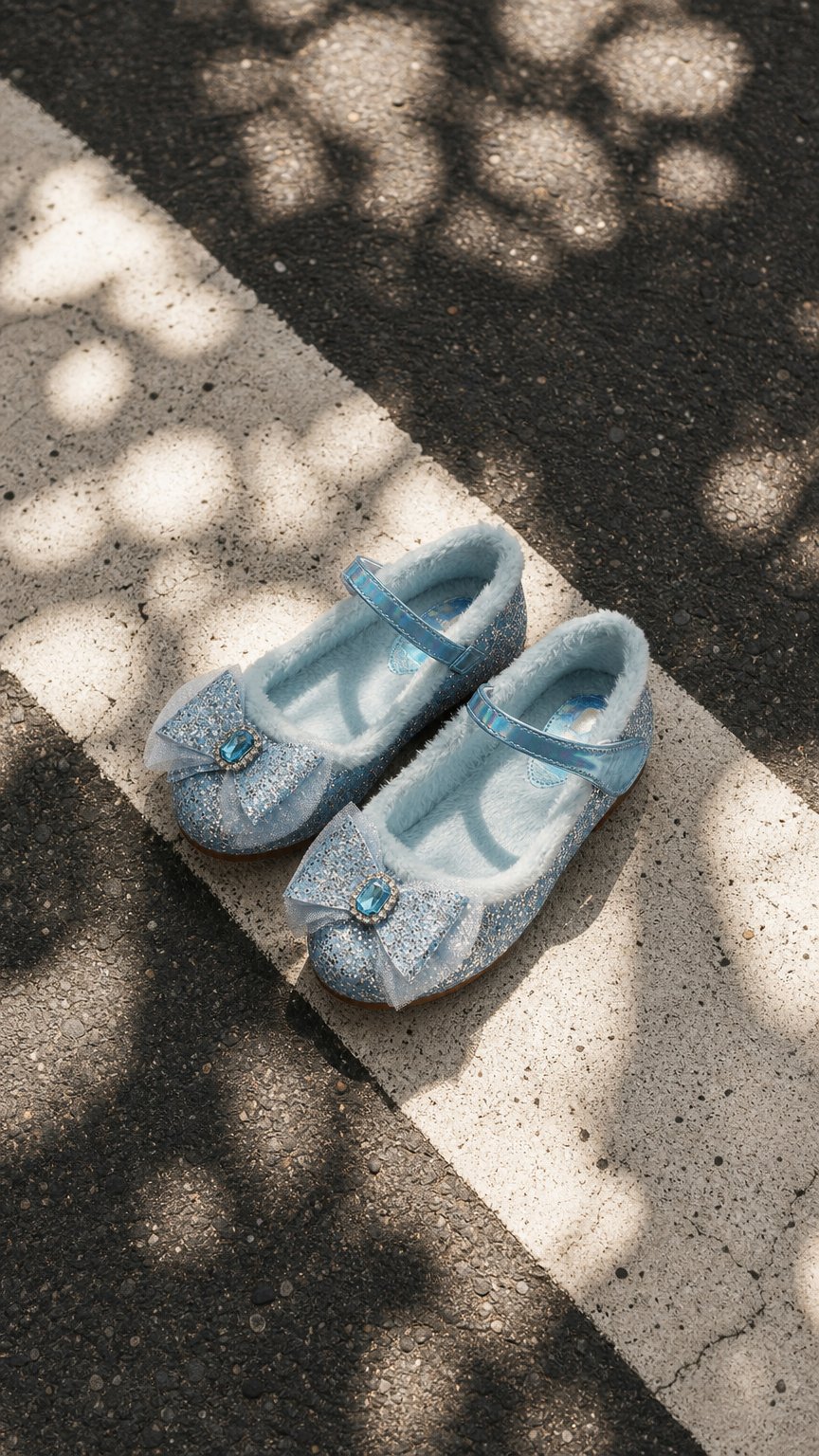 AI product shot of Girls Glitter Bow Plush Winter Flats