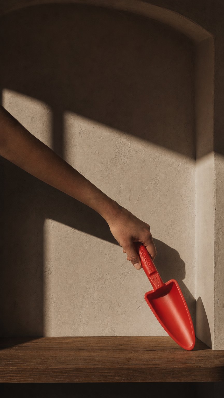 AI product shot of Womby Hand Trowel — Recycled Plastic, Australian Made