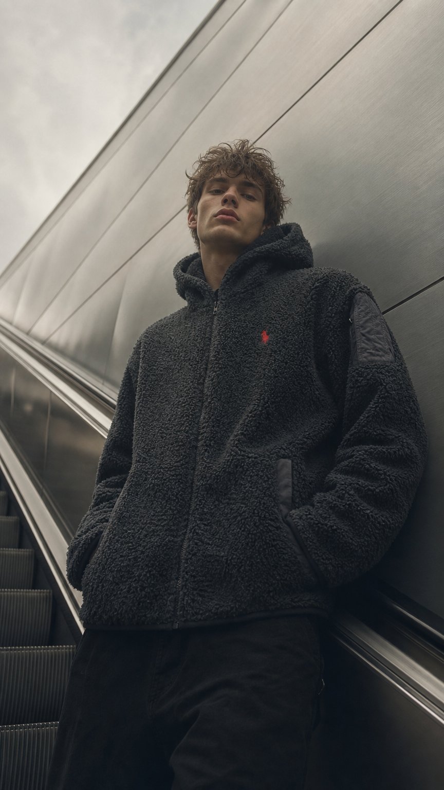 AI product shot of Modern Polo Ralph Lauren Red Pony Sherpa High Neck Fleece Jacket XL