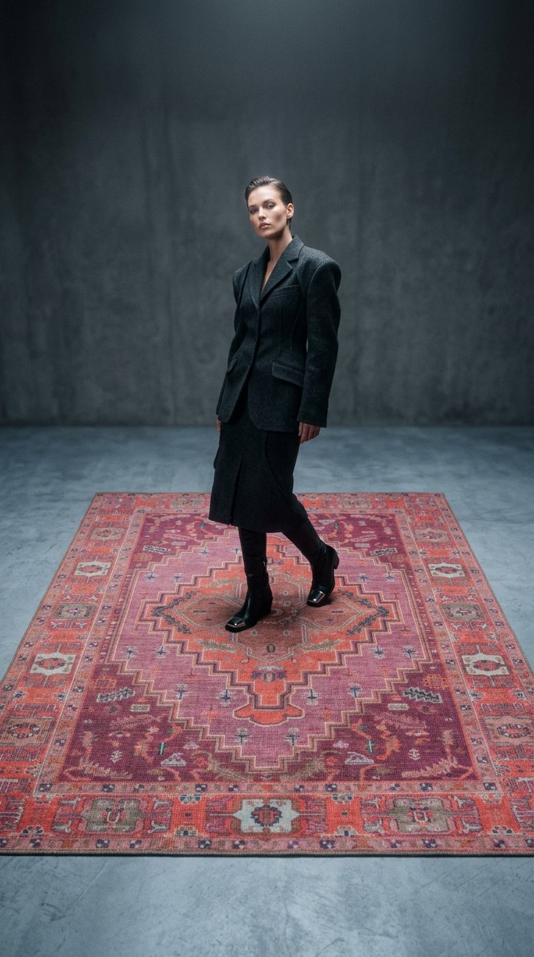 AI product shot of Vintage vloerkleed Merel Lomé