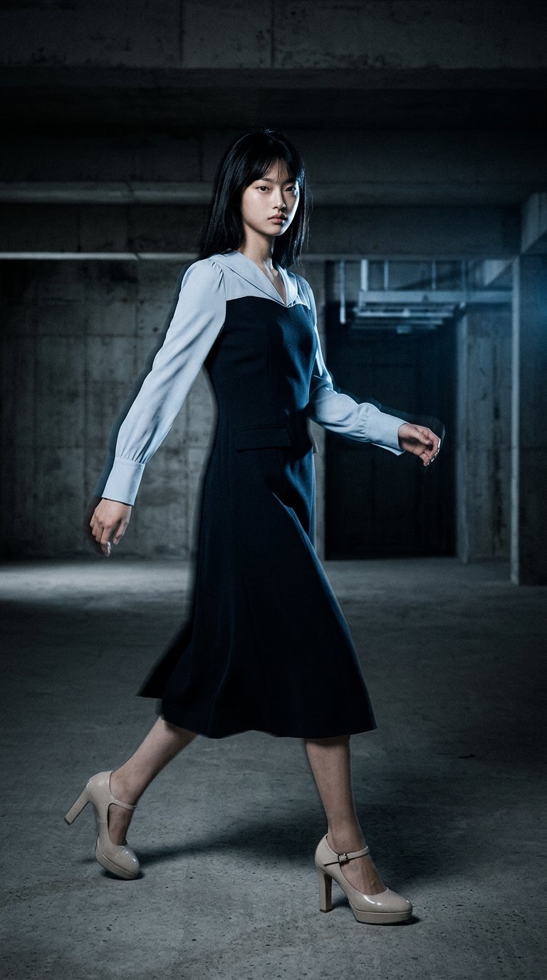 AI product shot of Aella block dress (2colors)