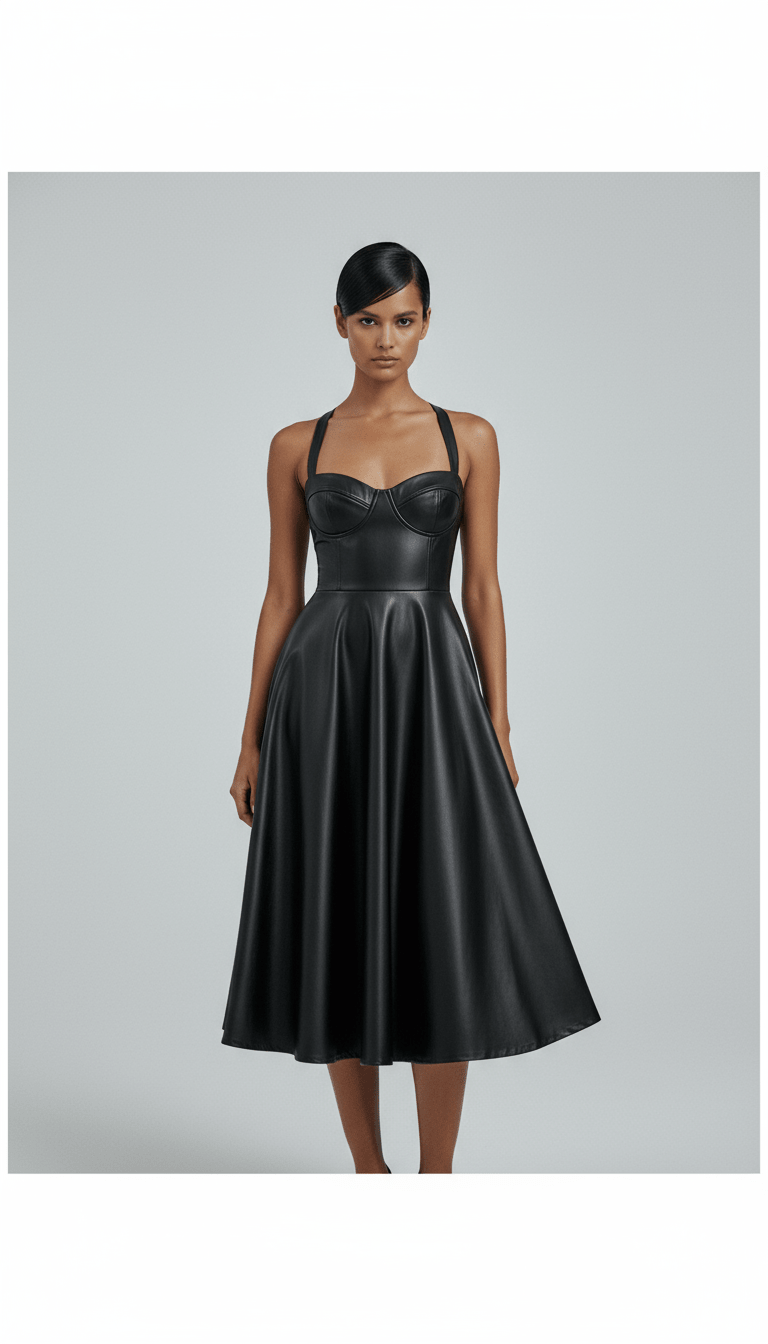 AI product shot of SHEIN MOD Plus Size Black Retro Palace Style Women PU Slip Dress