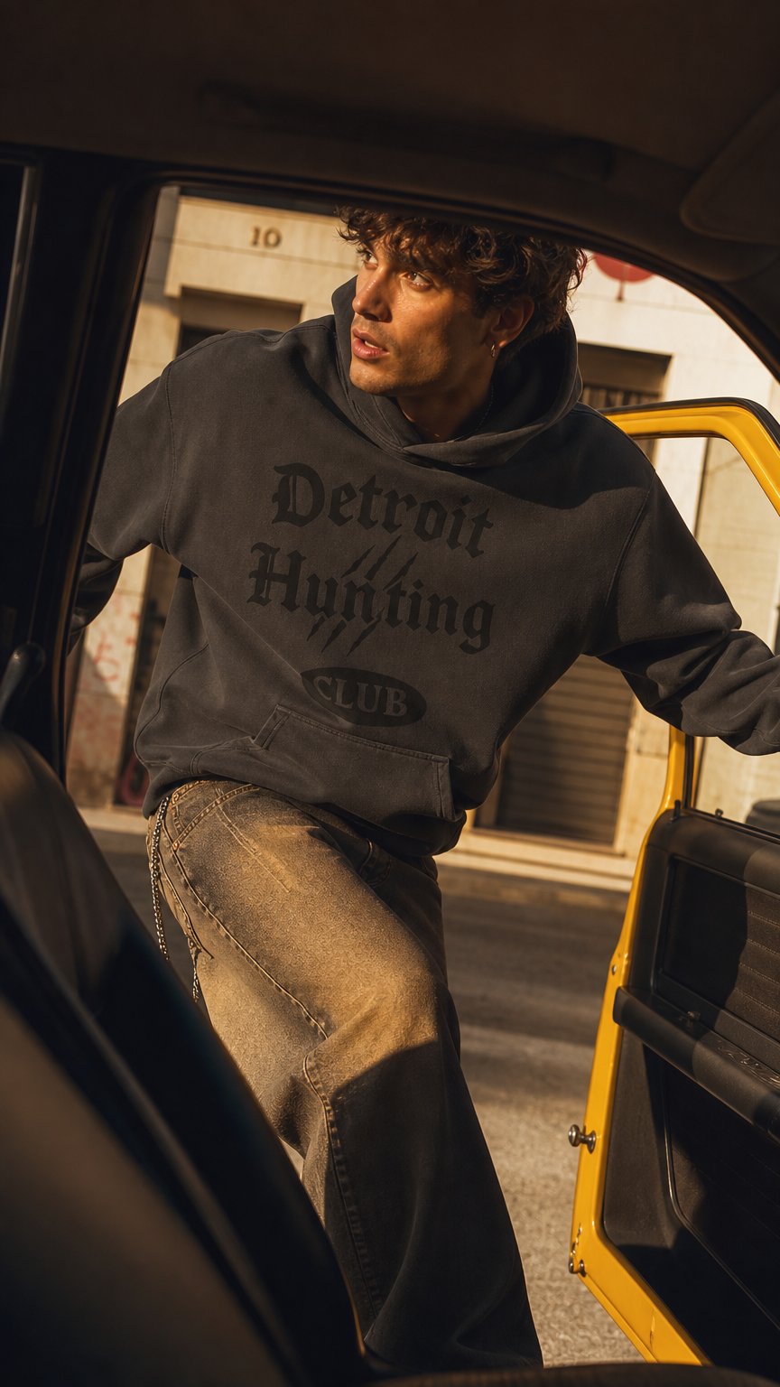 AI product shot of VINTAGE BLACK HOODIE