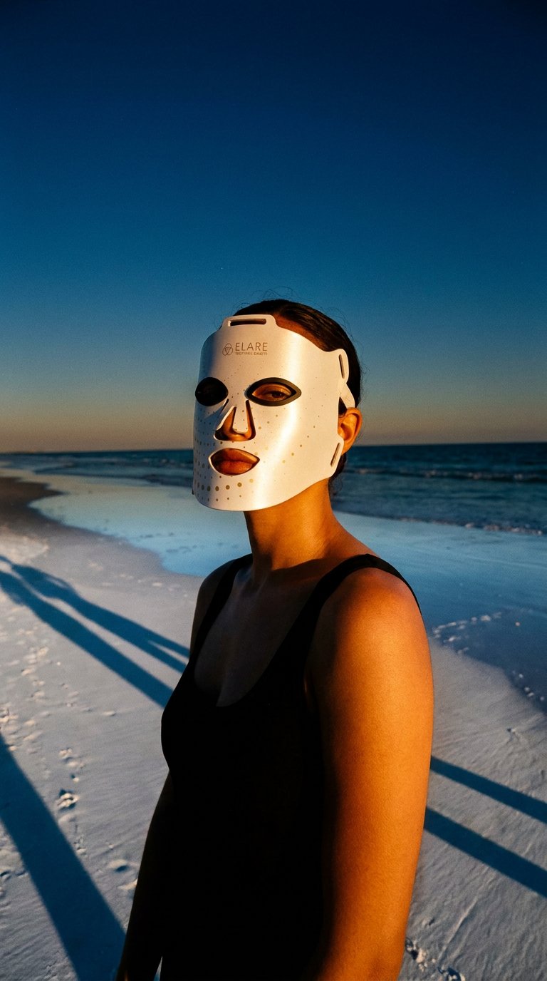 AI product shot of Elaré™ LED Light Therapy Face Mask