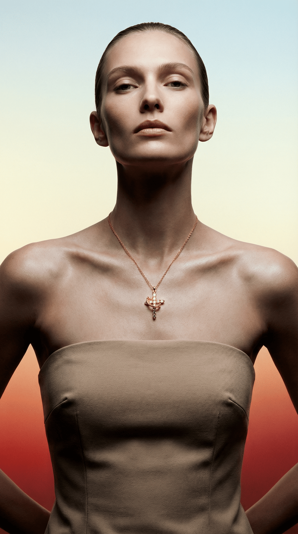 AI product shot of The Eternal Cross & Crown Necklace