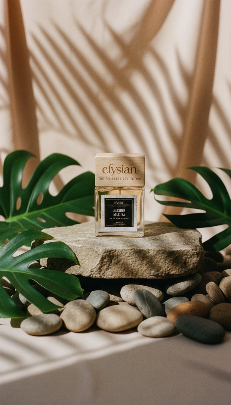 AI product shot of Lavender Milk Tea - Awarded Best New Fragrance!