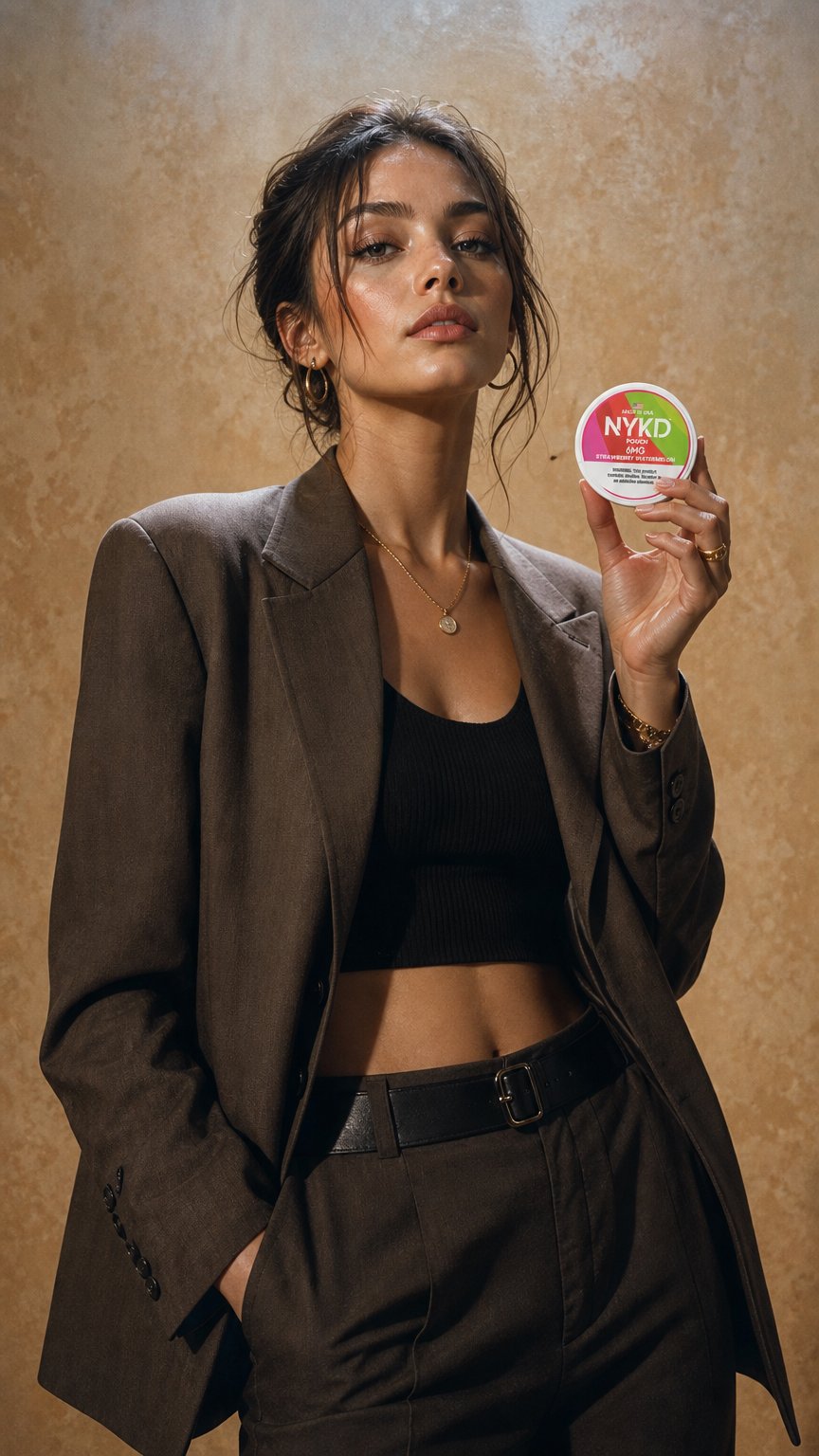 AI product shot of NYKD POUCH USA – Premium Nicotine Pouches – Strawberry Watermelon | Single Can