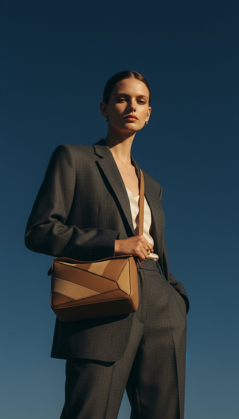 AI product shot of Small Puzzle bag in classic calfskin and suede Oak