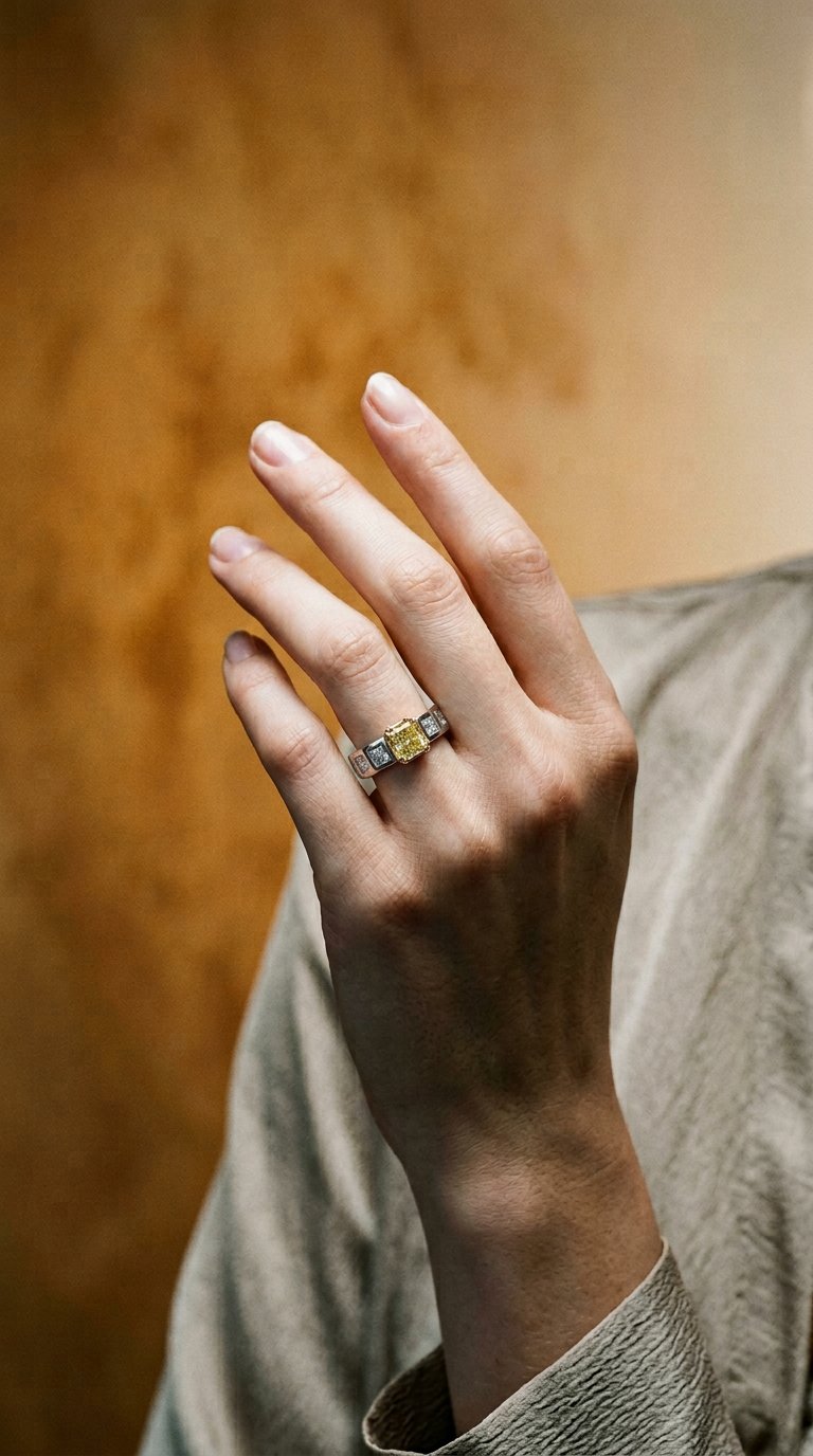 AI product shot of Radiant Cut Fancy Yellow Diamond Eternity Band