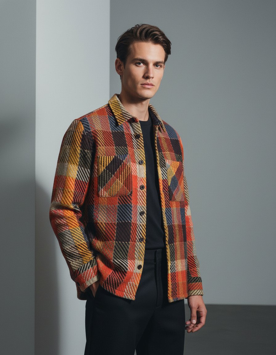 AI product shot of Whiting - Orange Pike Check Overshirt