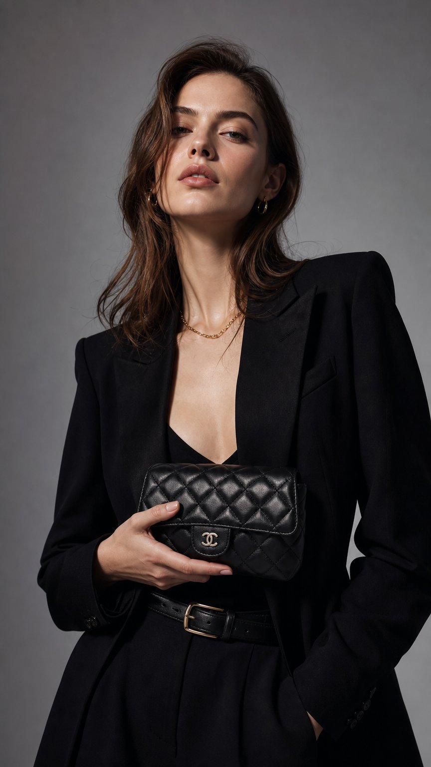 AI product shot of Lambskin Quilted Flap Cosmetic Case Black