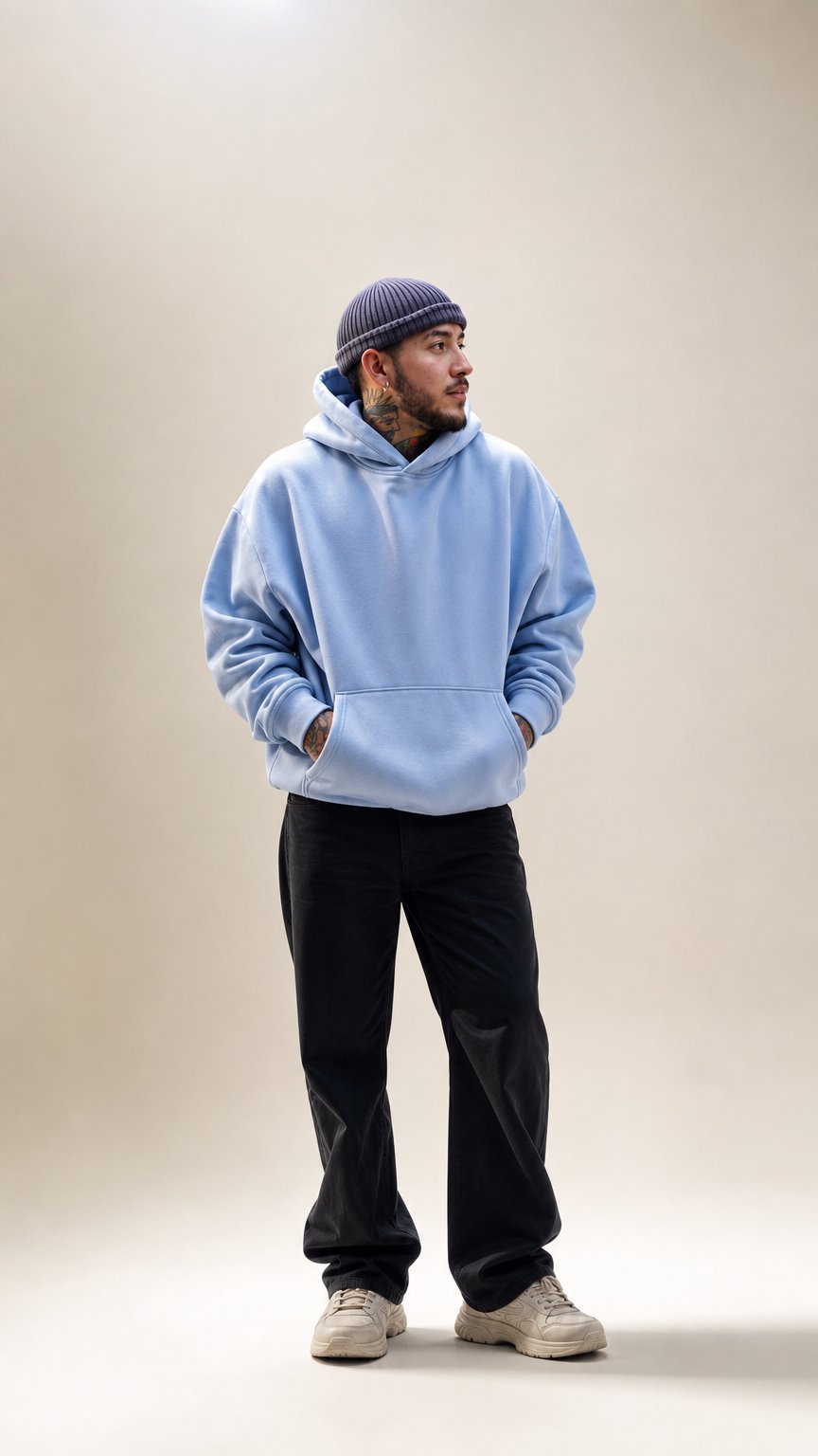 AI product shot of The Polar Fleece Hoodie - Azure Blue