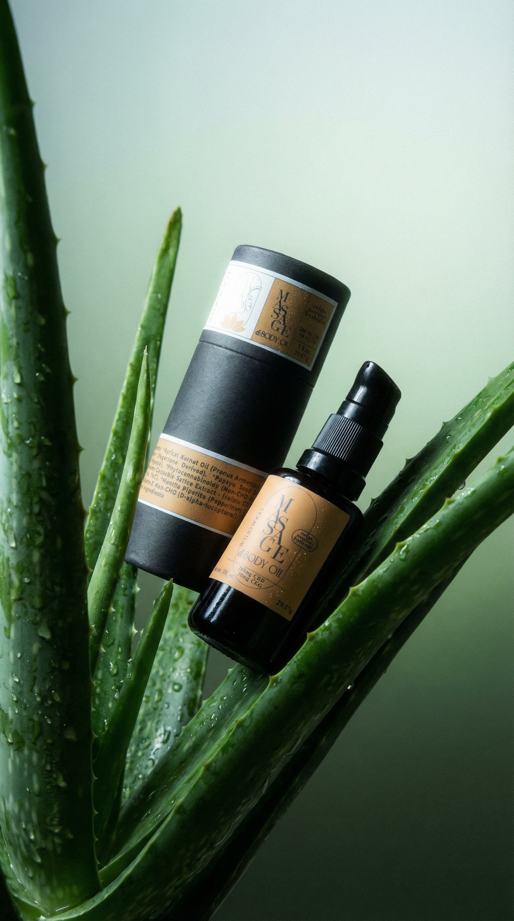 AI product shot of CBG+CBD Massage and Body Oil